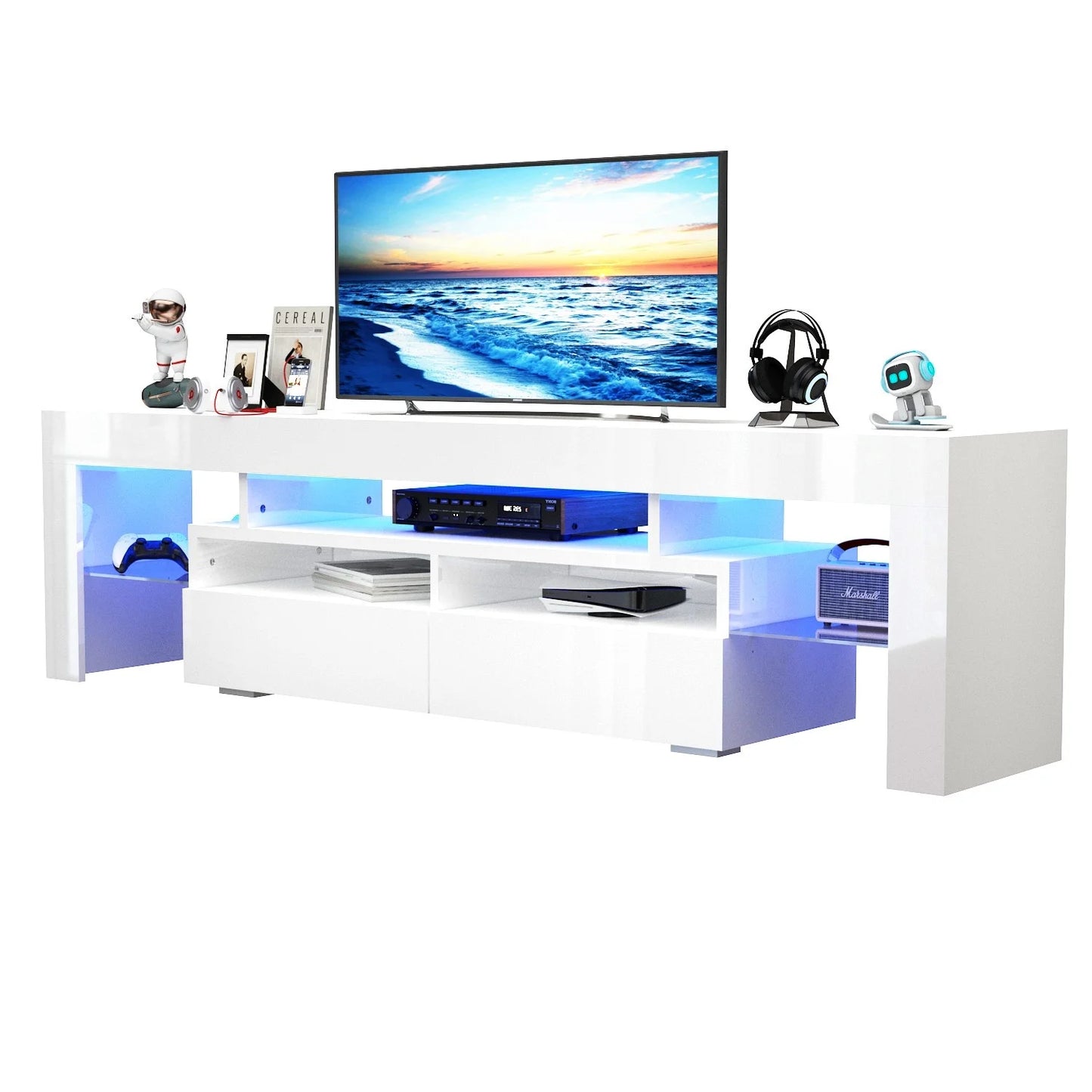 QiaoShiRen LED TV Stand Gloss Cabinet With Drawers