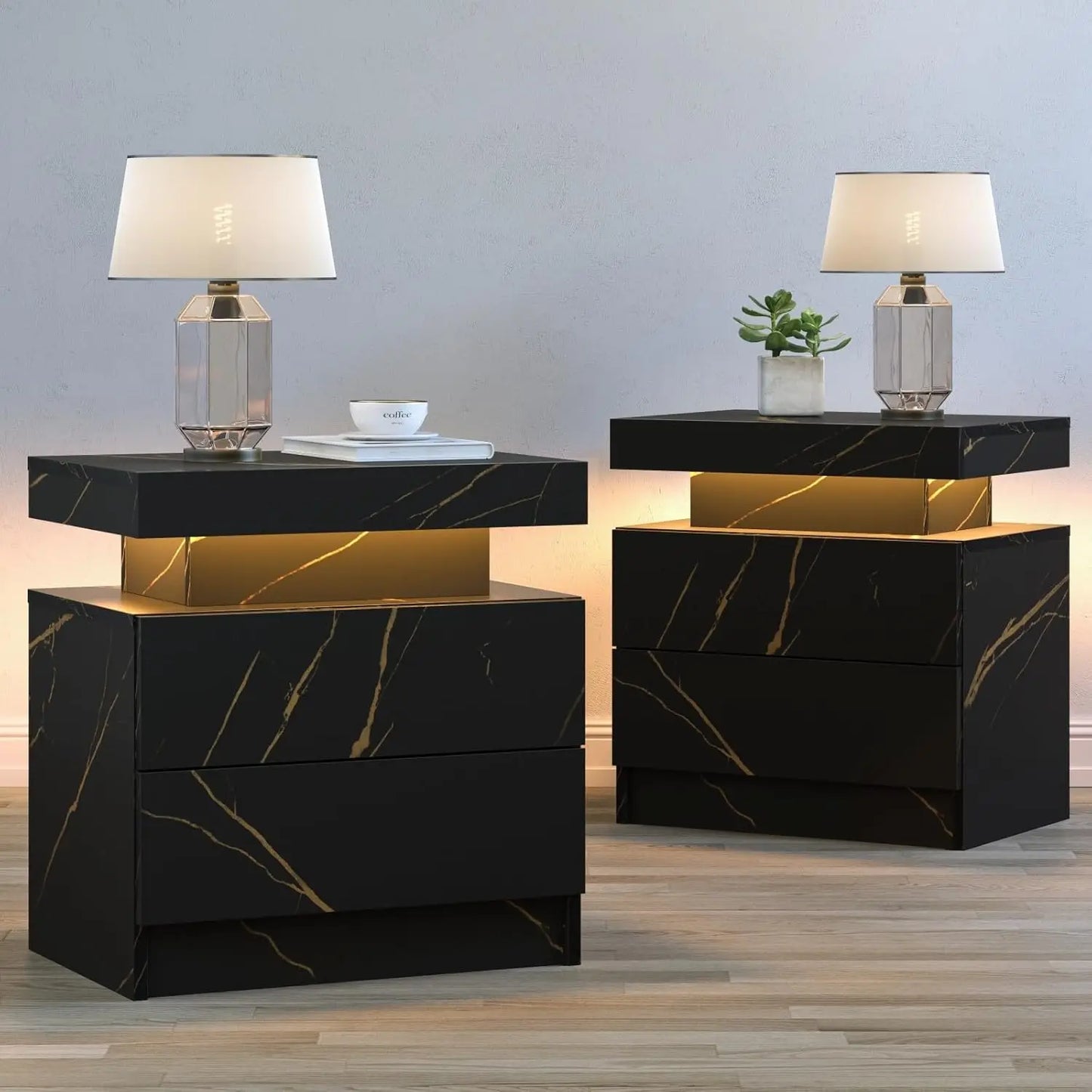 General Use Nightstands LED Duo End Tables Modern Furniture
