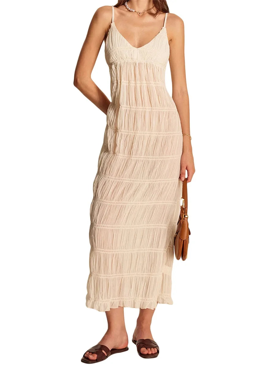 Hirigin Floral Velvet Maxi Dress With Ruffle Hem Strappy