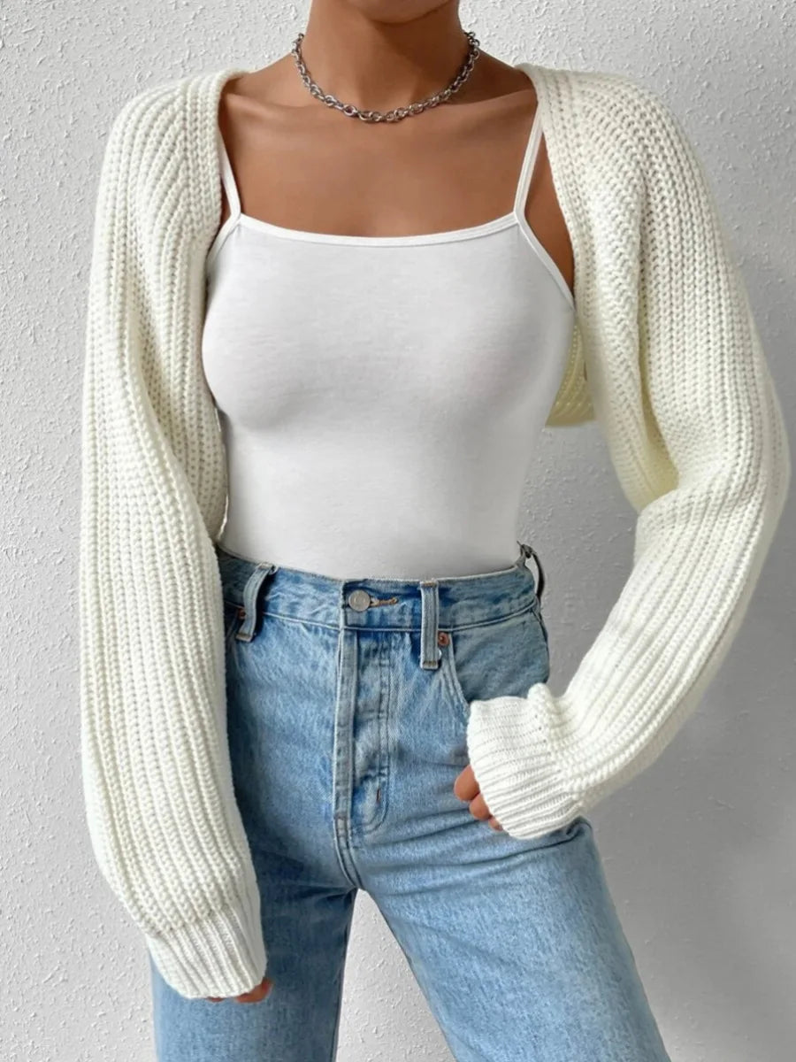 Hirigin Women Open Front Cropped Cardigan Long Sleeve Shrug