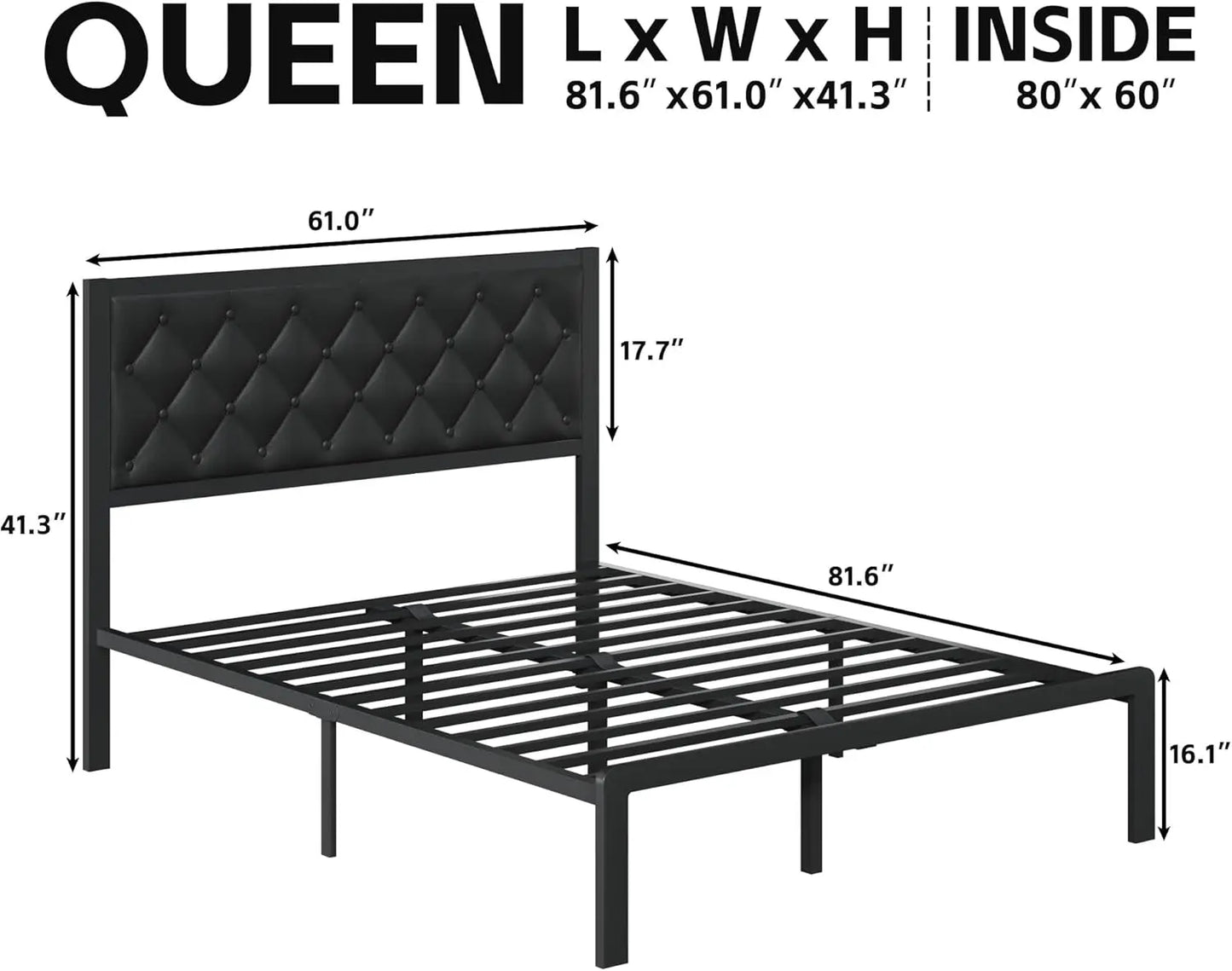 XMSJH Queen Bed Frame With PU Leather Upholstered Headboard