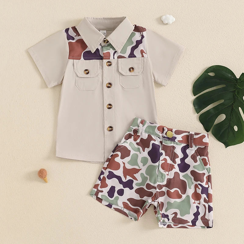 Infant Camo Print Short Sleeve Shirt And Shorts Set