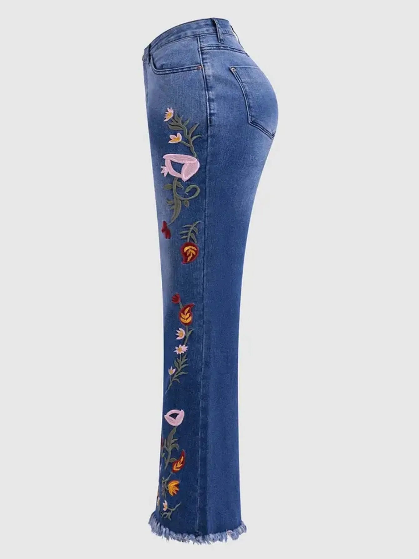 Sui Women's High Waisted Floral Denim Flare Jeans Style