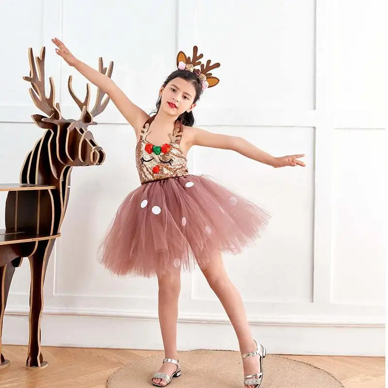 Darling Reindeer Christmas Costume For Girls Dress Gift