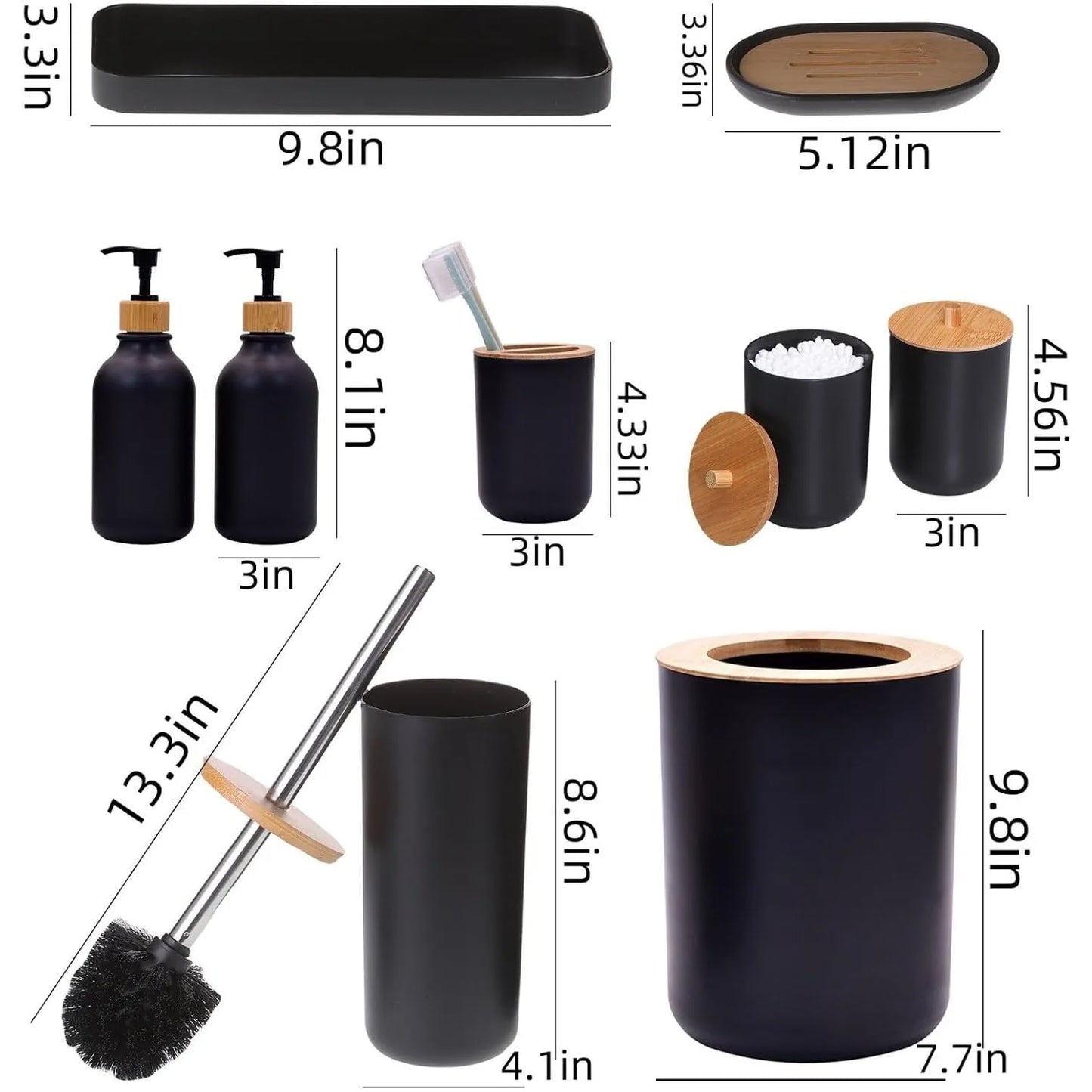 Bamboo Bathroom Accessory Set Nine Piece With Accents