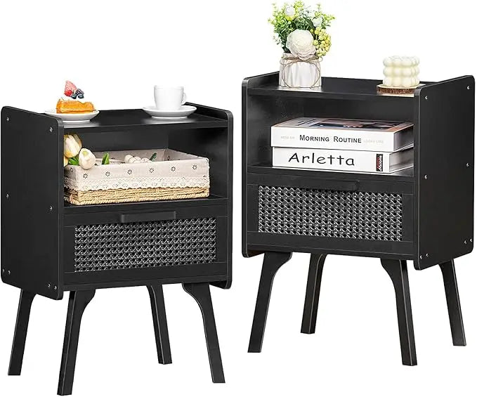 Complete Home and Apparel Rattan Nightstands Set Boho Style