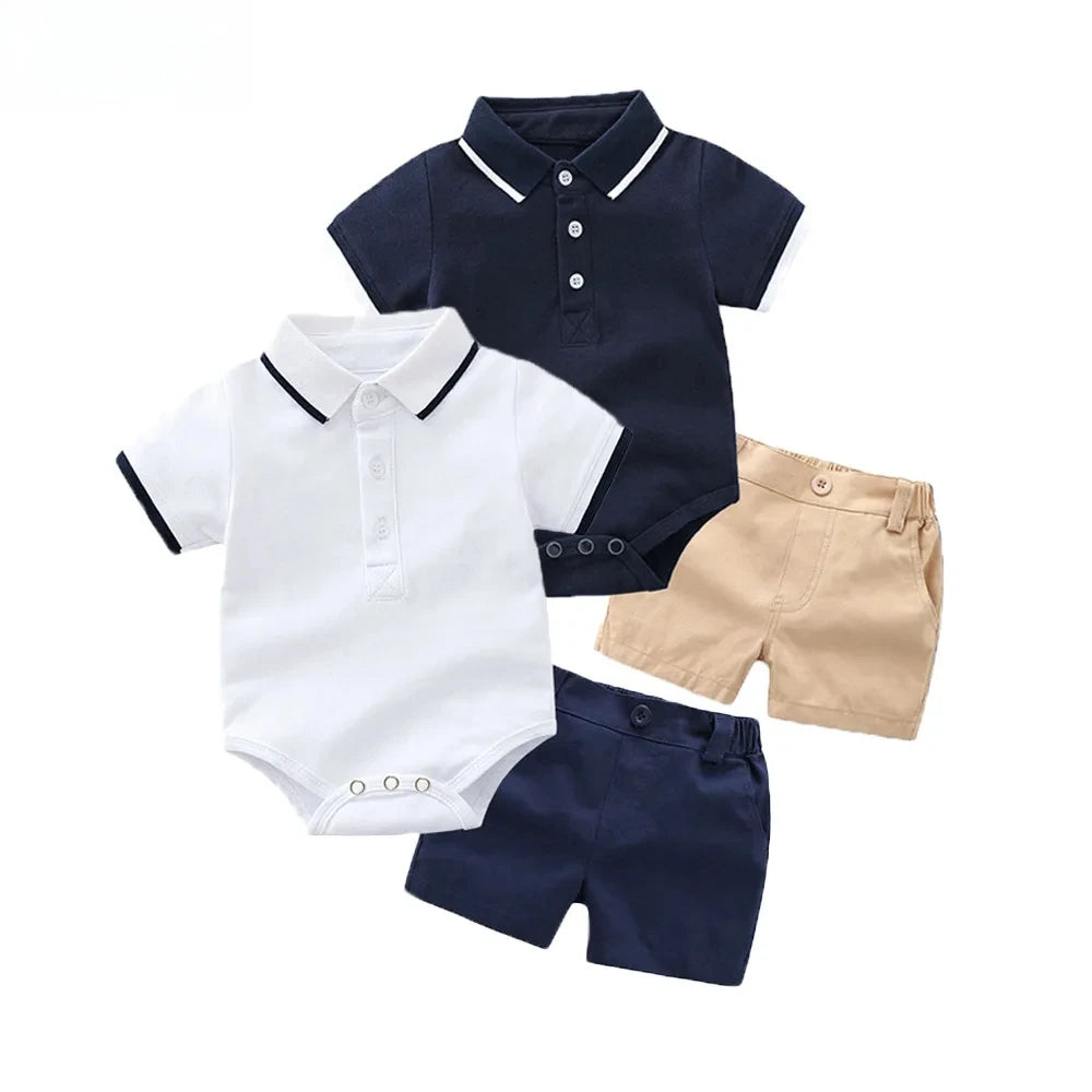 Summer Fashion Newborn Boys Formal Clothing Set Cotton Romper Top+ Shorts Baby Gentleman Suit Kids Boys Clothes Sets