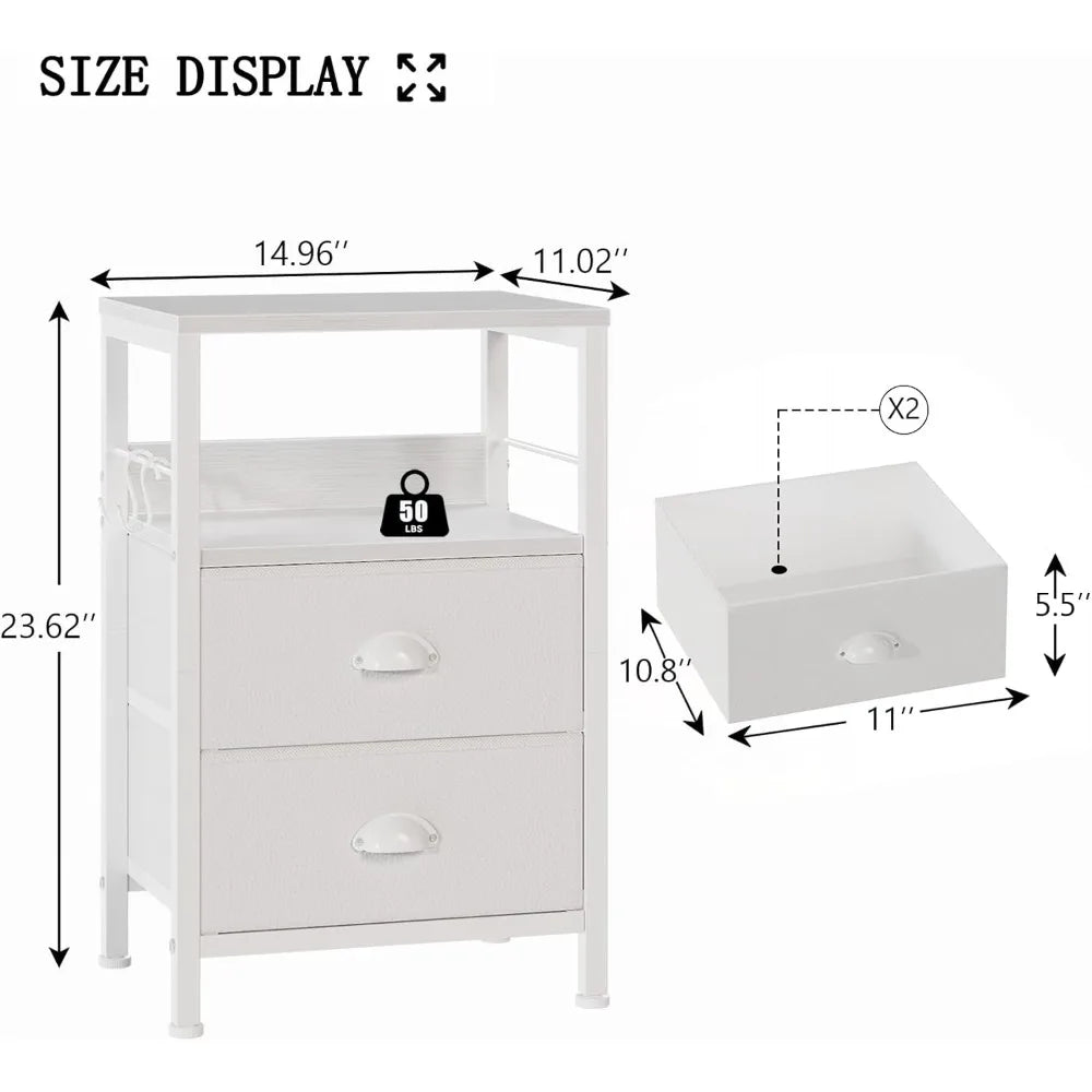 Frame Nightstands Set Two End Tables With Fabric Drawers