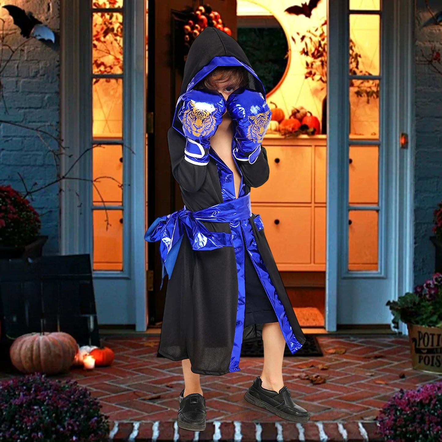 Characters Ninja Costume Hooded Robe Belt Gloves Set Mask