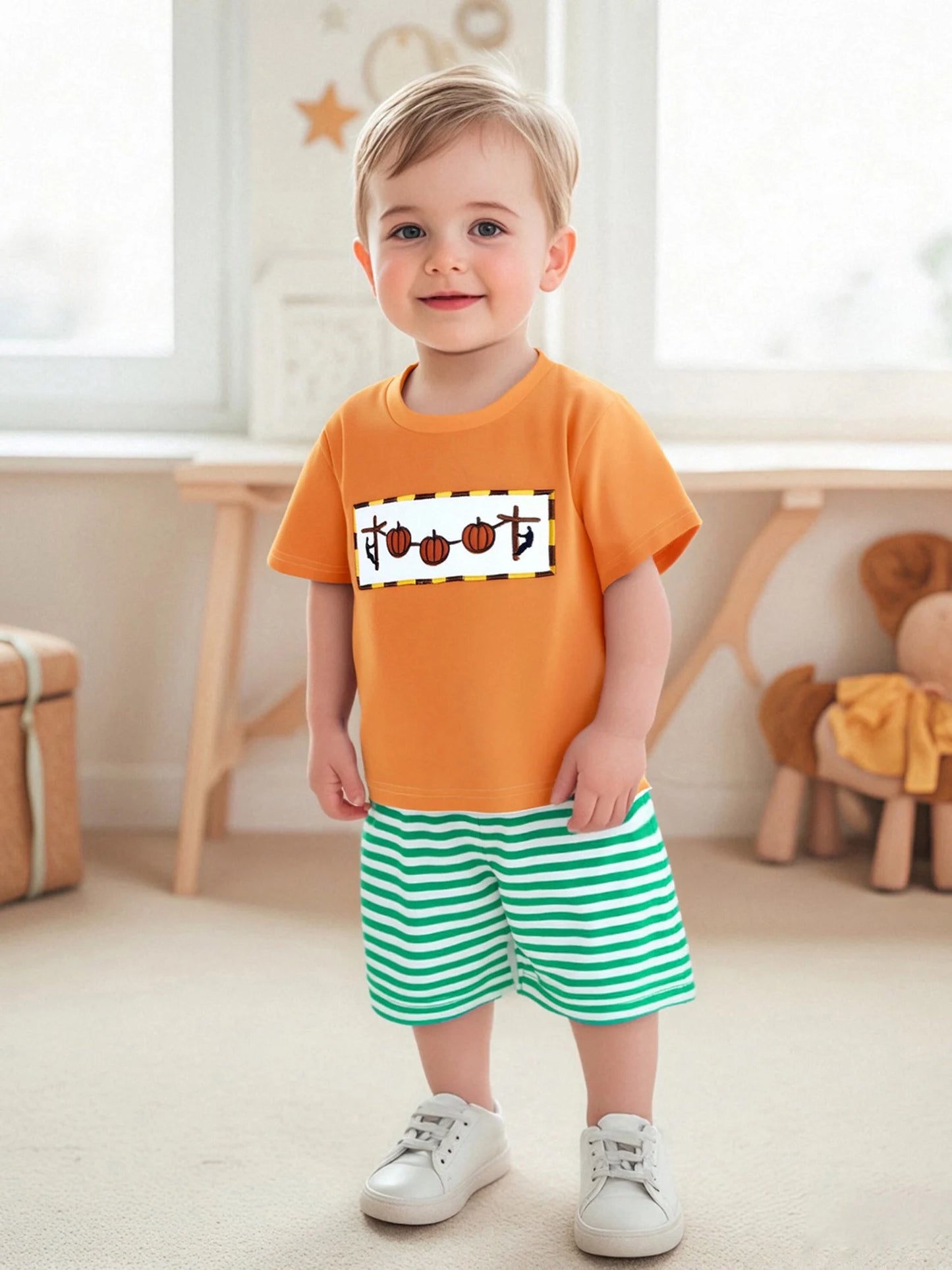 Guangdong Baby Boys Summer Knit Pumpkin Embroidery Set