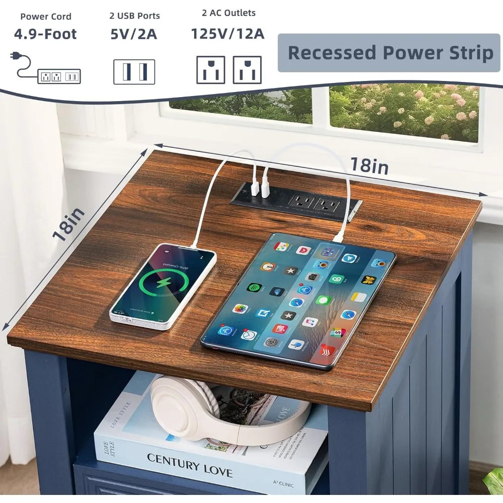 XMSJ Farmhouse Nightstands Set Of 2 With Charging Station