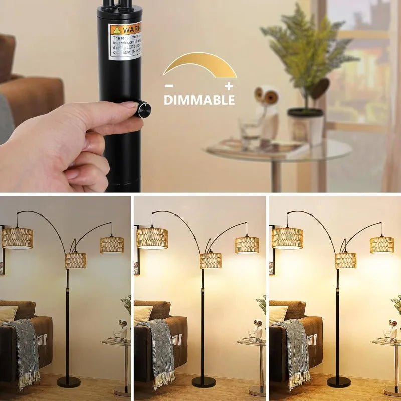 Hign Concerned Arc Floor Lamp Dimmable Rattan Shades