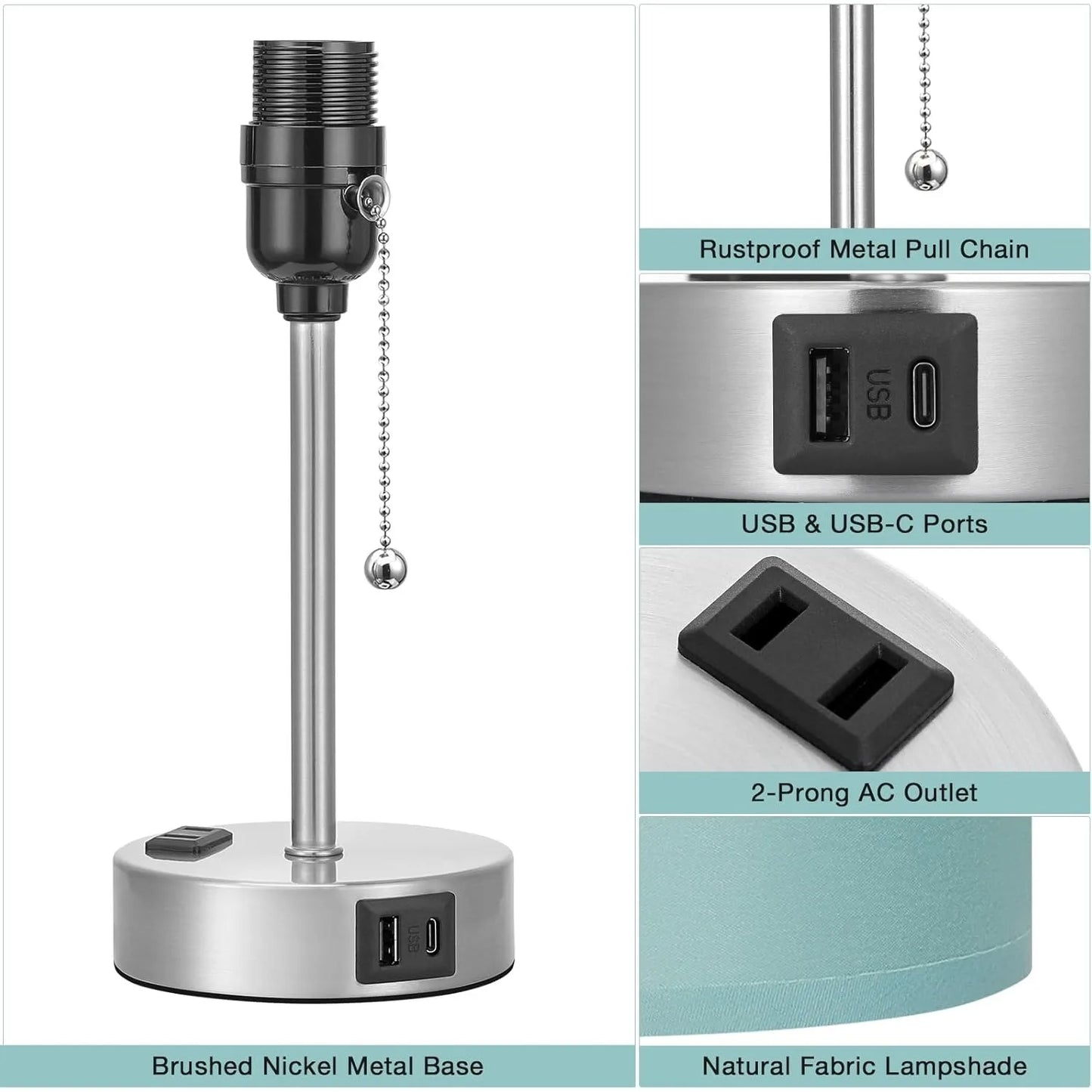 Bedside Table Lamp With Three Temperature Modes USB C Ports