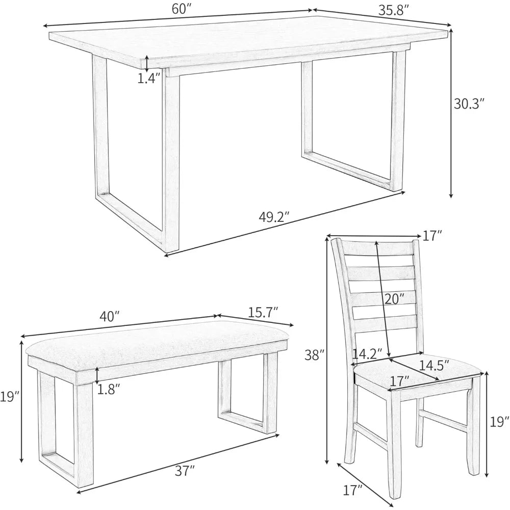 ANGDUO Dining Table Set With Chairs And Tufted Bench