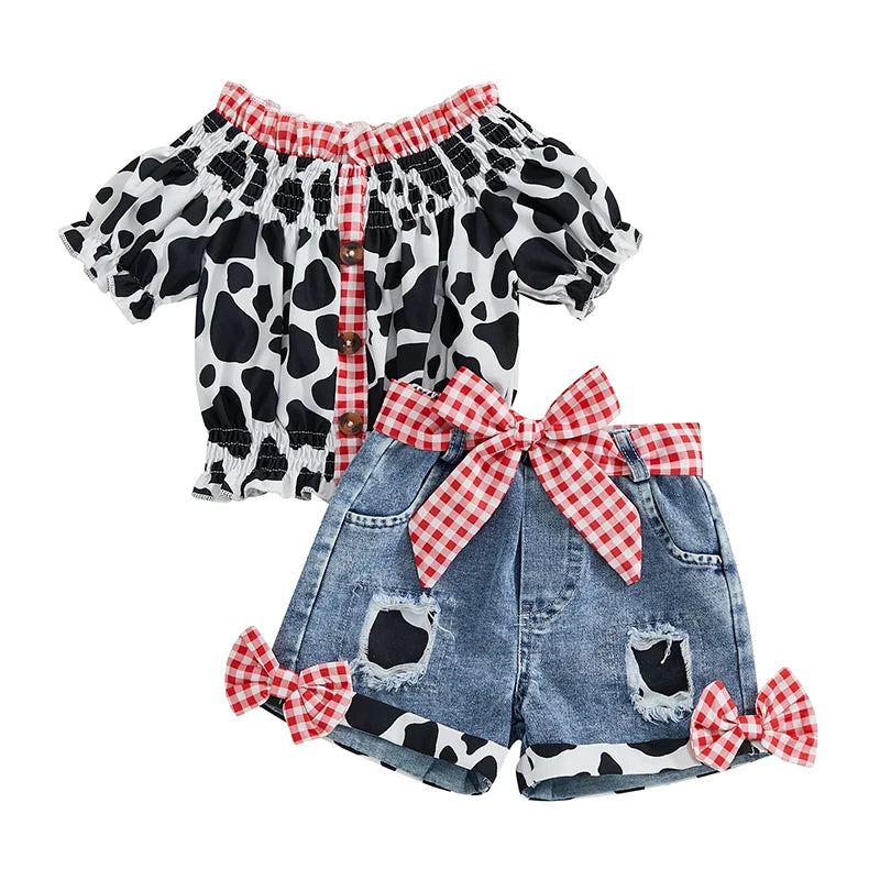 Guangdong Girls Leopard Sleeveless Top Distressed Shorts Set