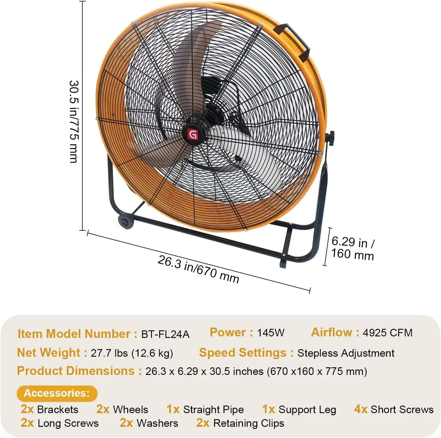 Acekool High Velocity Drum Fan 11756 CFM 3 Speed Pro