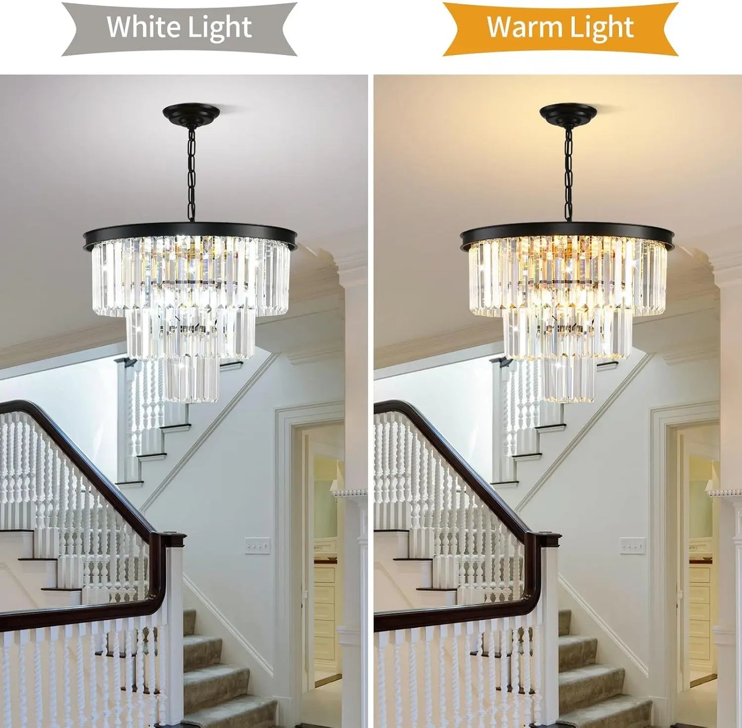 Modern Crystal Chandelier Three Tier Dimmable Ceiling Light