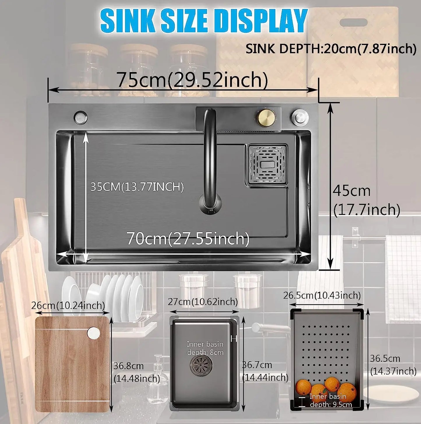 Broncho Nano Stainless Waterfall Kitchen Sink With Faucet