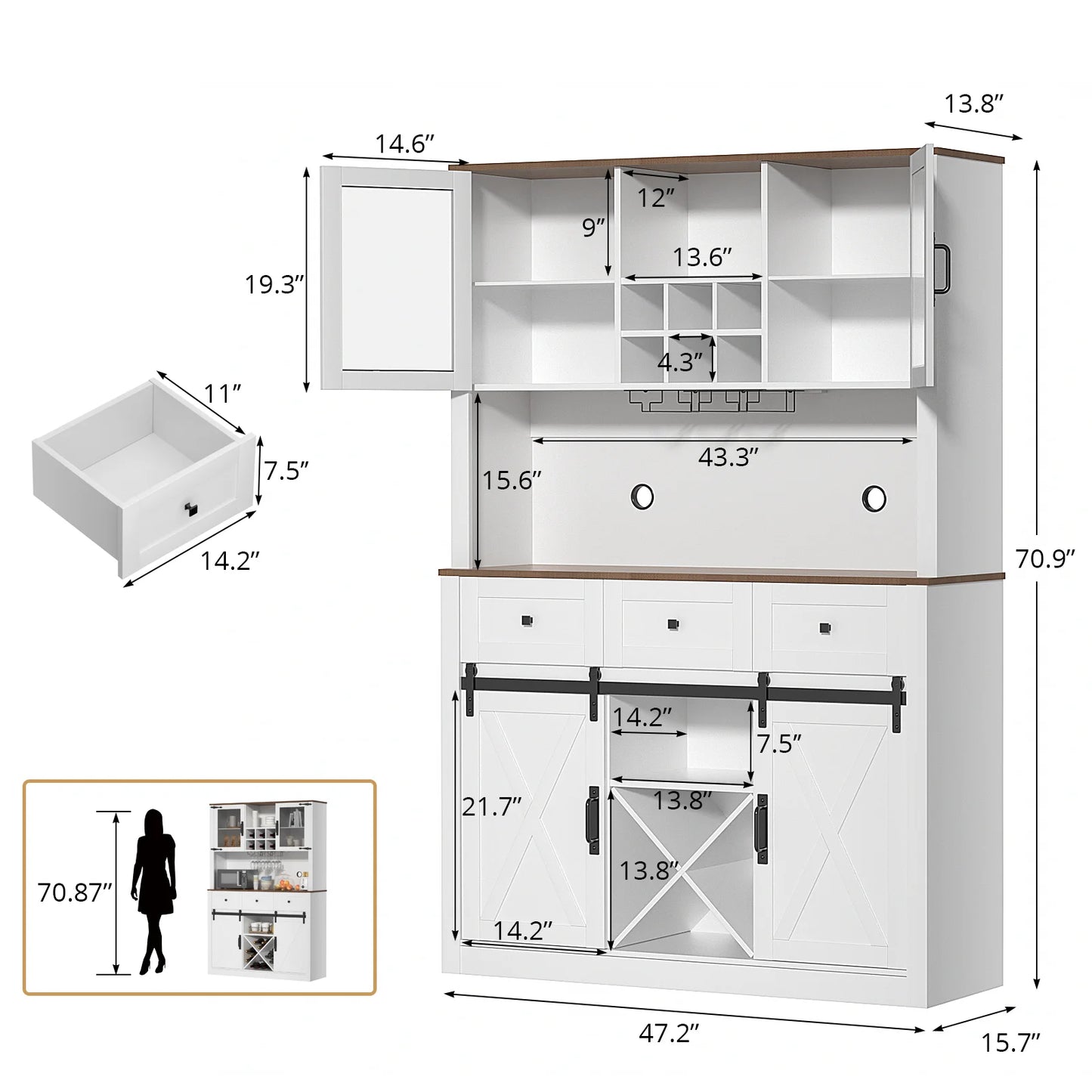 VOWNER Farmhouse Bar Cabinet Sliding Barn Door Wine Rack