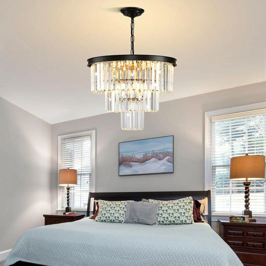 Modern Crystal Chandelier Three Tier Dimmable Ceiling Light