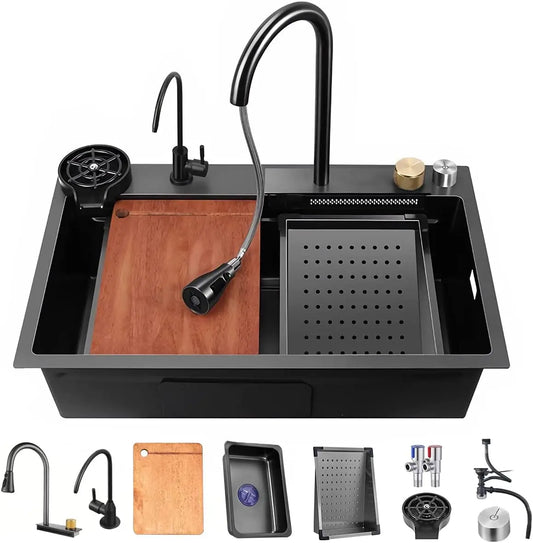 Broncho Nano Stainless Waterfall Kitchen Sink With Faucet