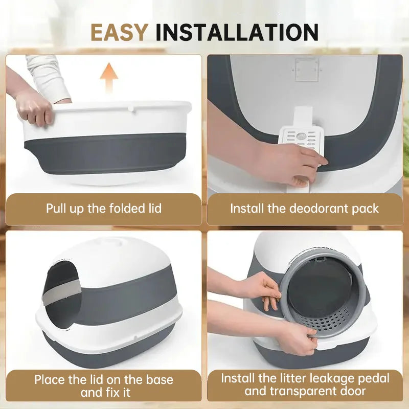 Enclosed Cat Litter Box With Anti Splash Removable Flip Lid