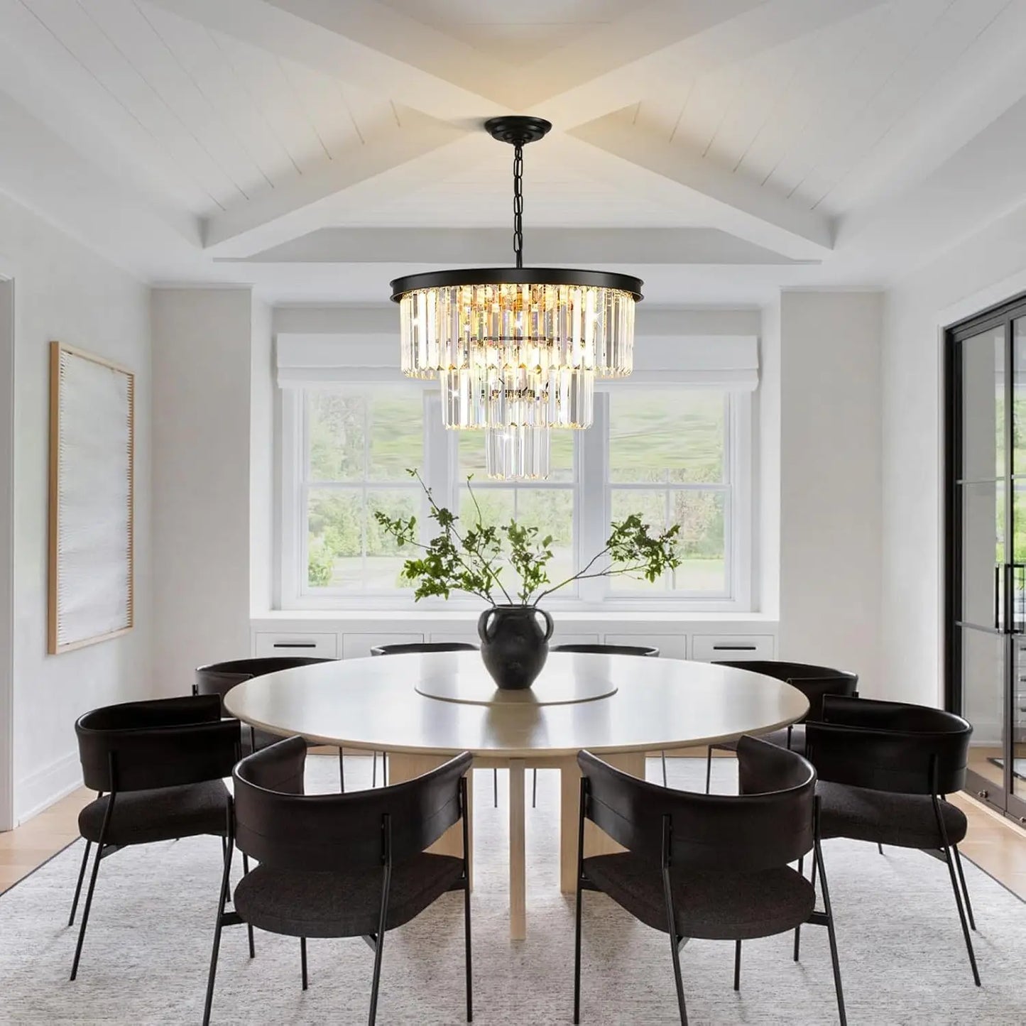 Modern Crystal Chandelier Three Tier Dimmable Ceiling Light