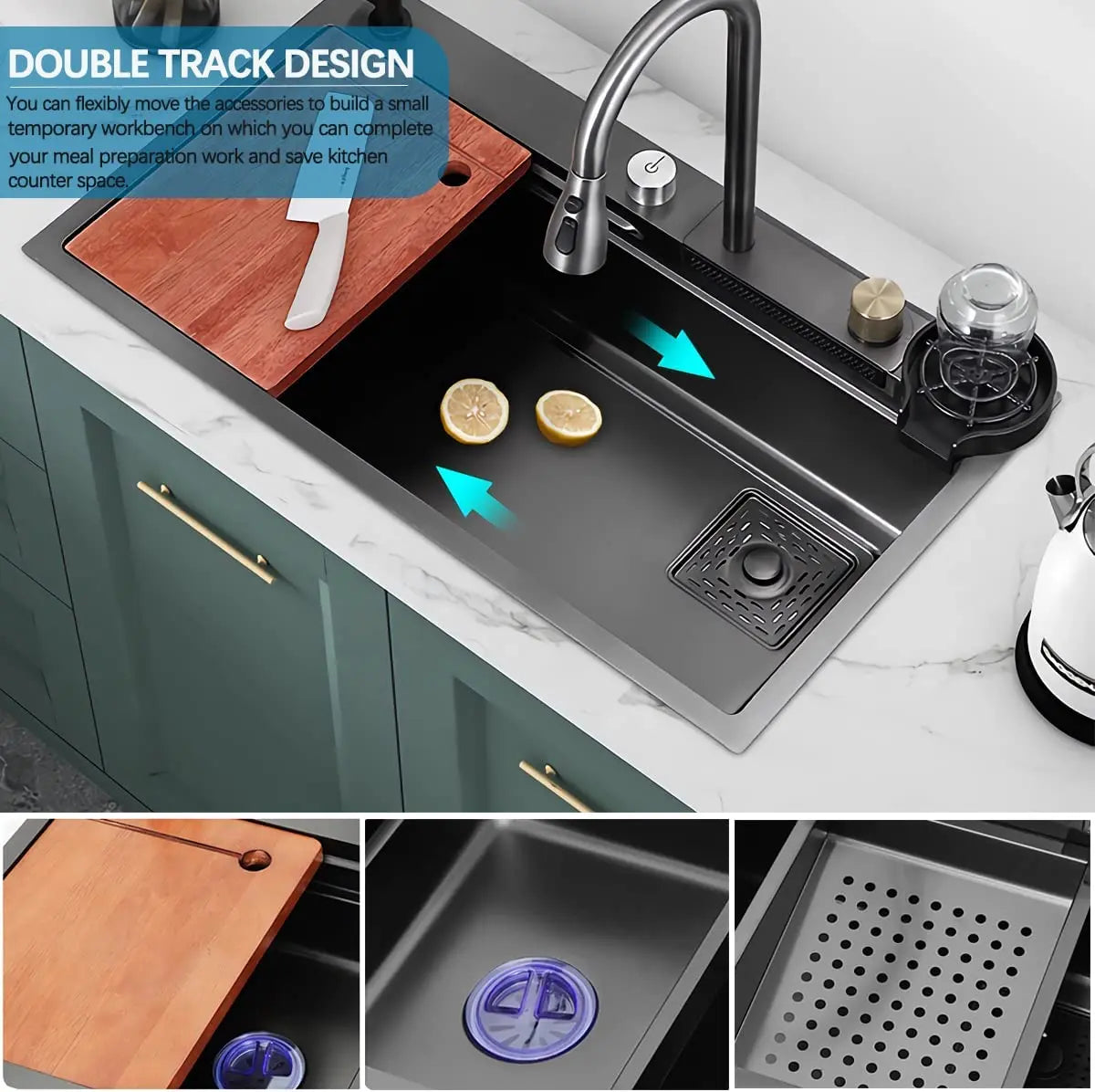 Broncho Nano Stainless Waterfall Kitchen Sink With Faucet