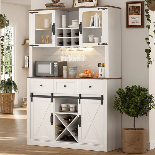 VOWNER Farmhouse Bar Cabinet Sliding Barn Door Wine Rack