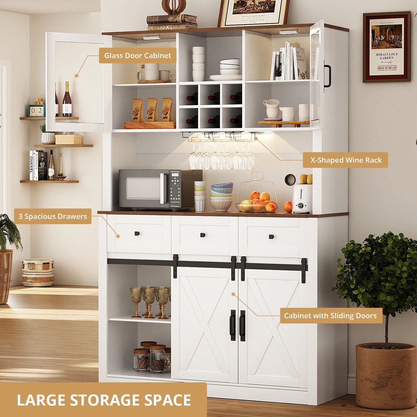 VOWNER Farmhouse Bar Cabinet Sliding Barn Door Wine Rack