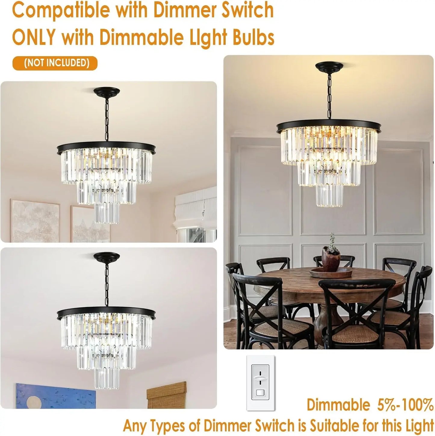 Modern Crystal Chandelier Three Tier Dimmable Ceiling Light