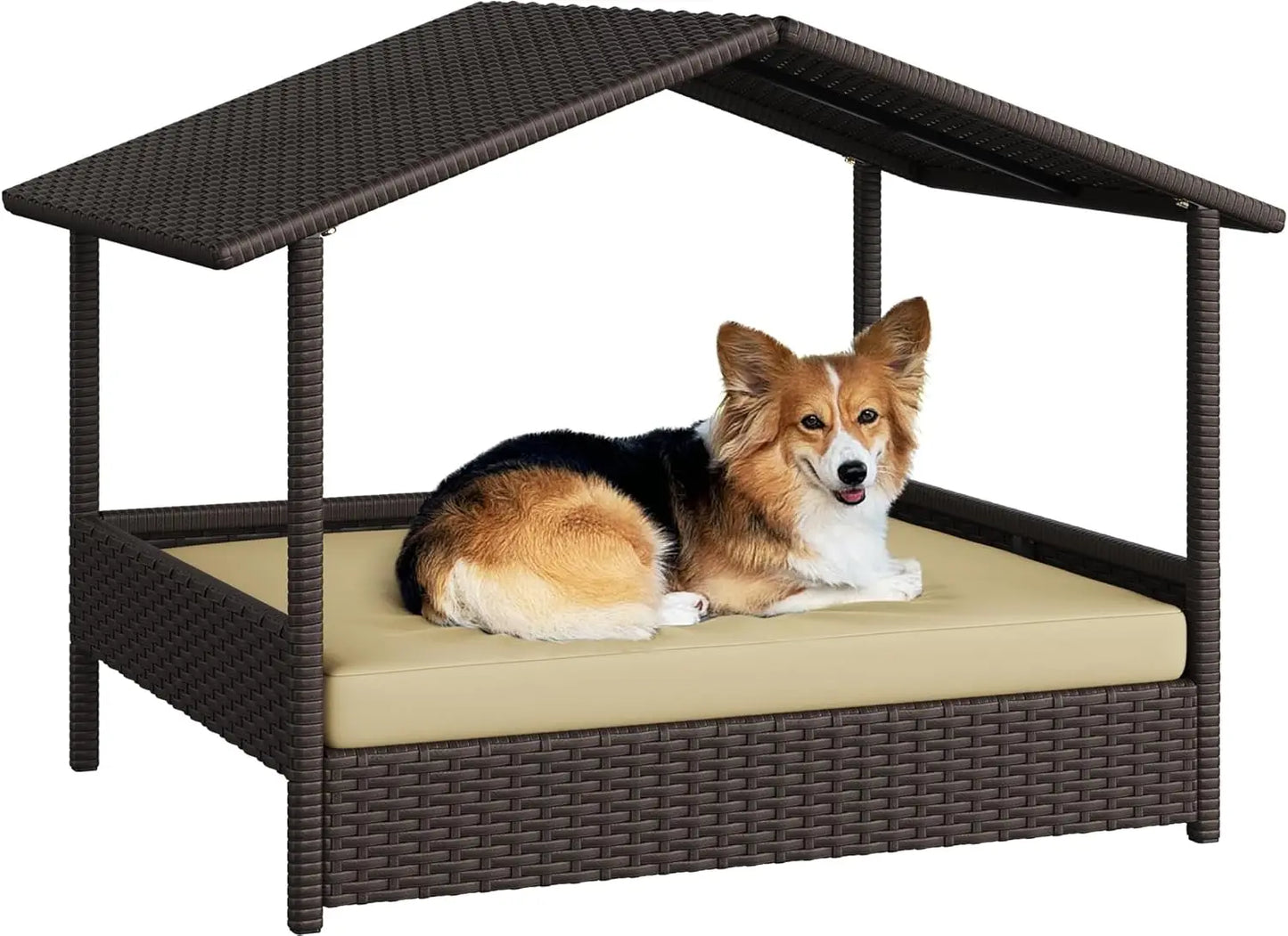 XMSJH Wicker Dog House With Canopy For Small Medium Dogs