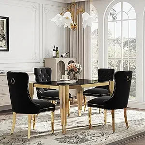 AMHDDT Glass Dining Table Set With Upholstered Chairs