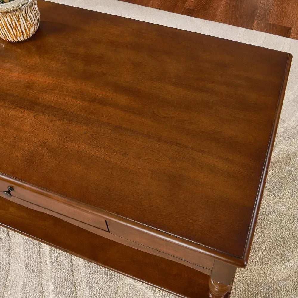 Mid Century Solid Wood Coffee Table With Storage Drawers