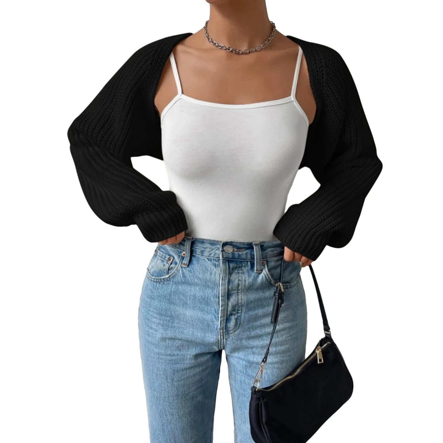 Hirigin Women Open Front Cropped Cardigan Long Sleeve Shrug