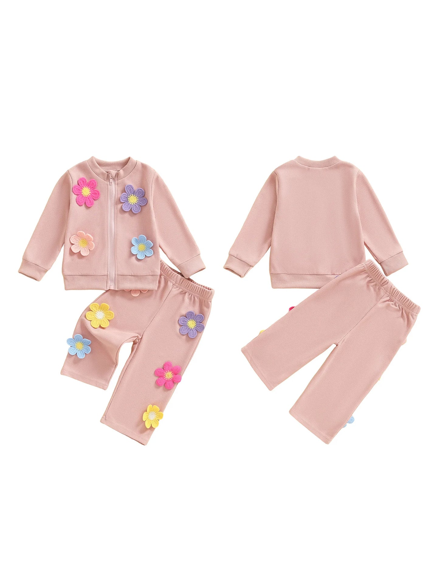 Guangdong Toddler Winter Coat Set 3D Flower Hooded Outfit