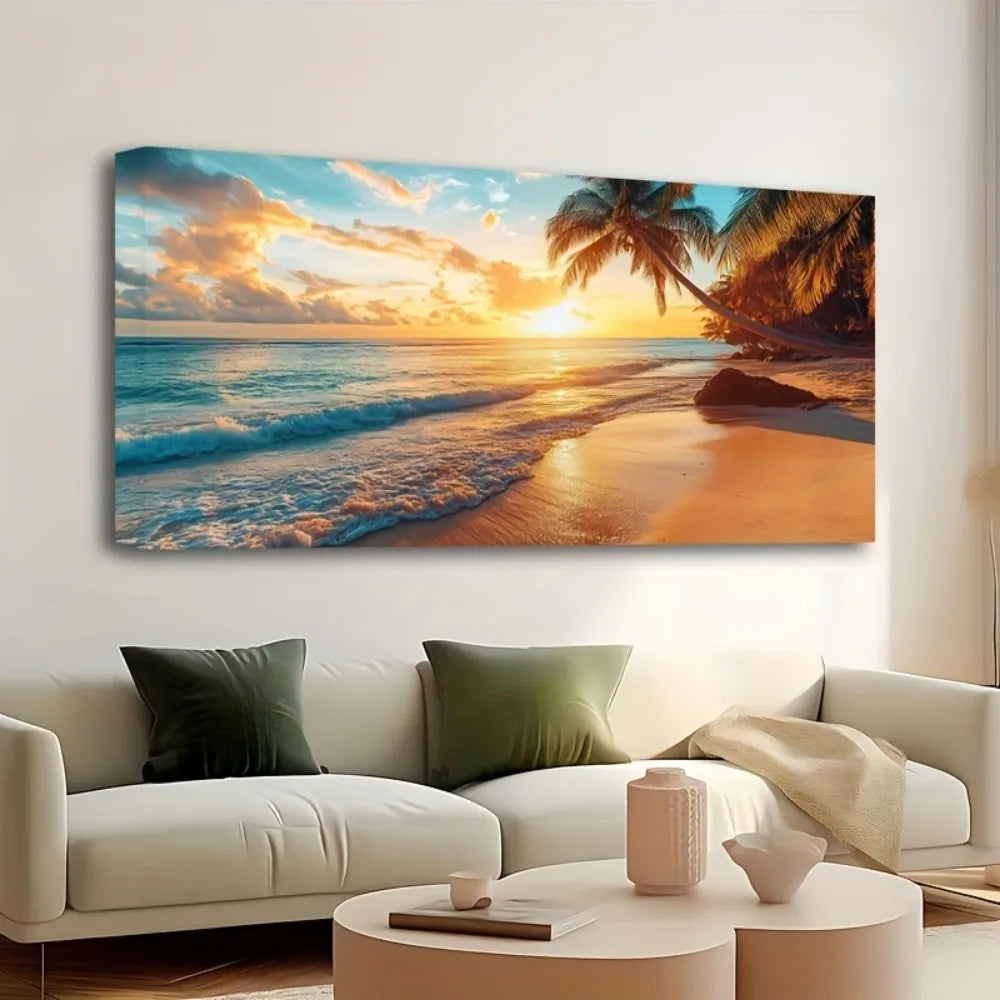 Hign-concerned Pine Wood Frame Canvas Mural Sunrise Skyline