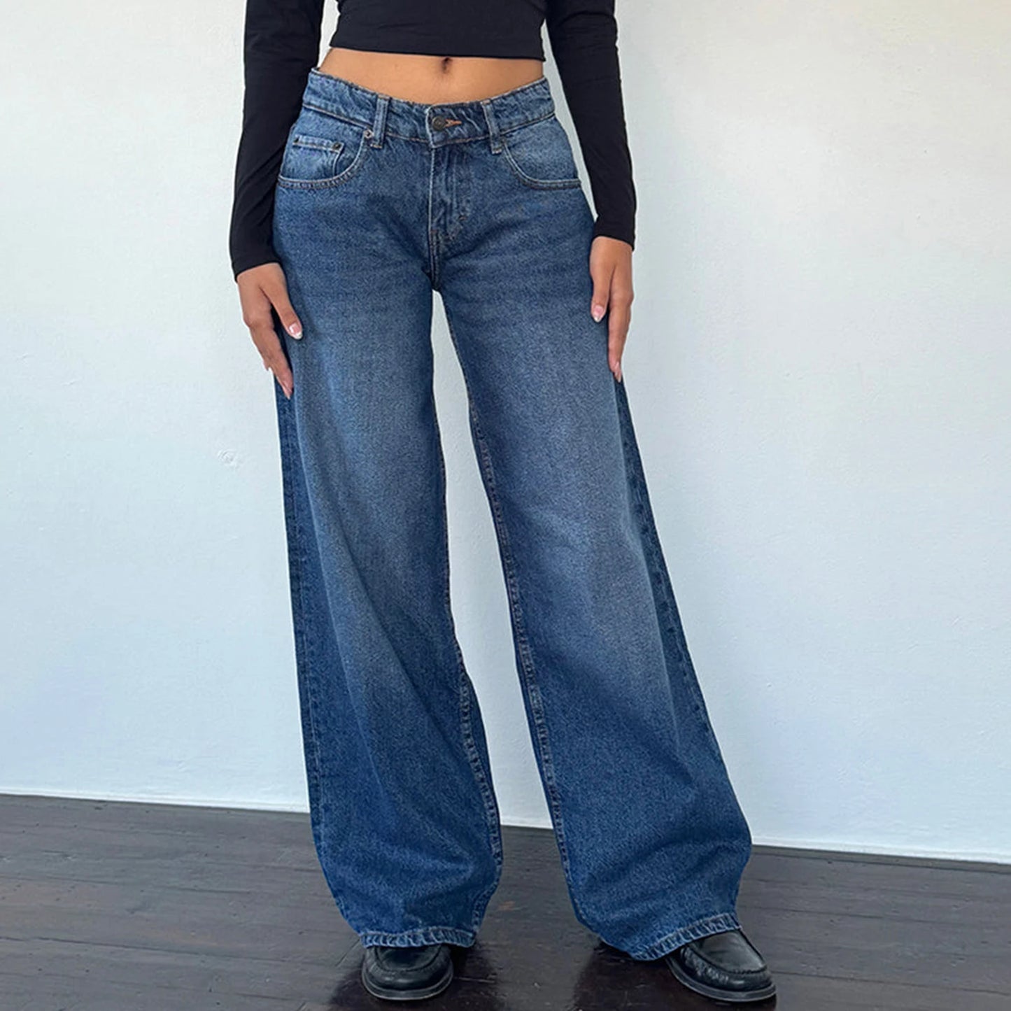 Hirigin Women Baggy Jeans Low Rise Straight Leg Denim