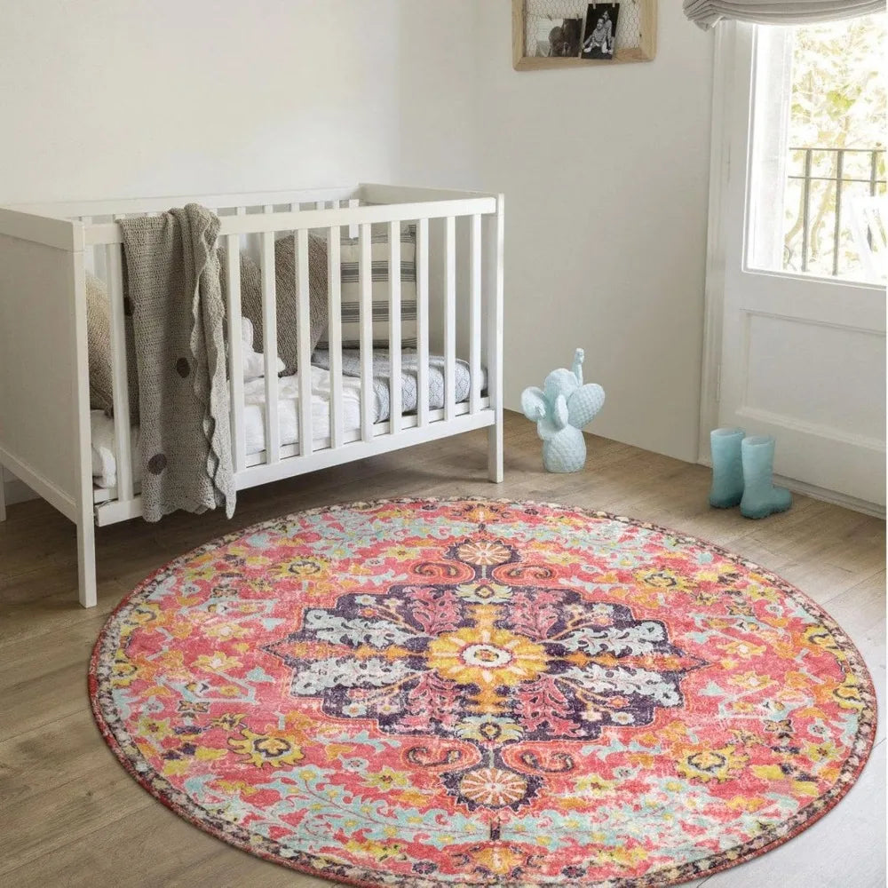 Hignconcerned Bohemian Medallion Round Rug Indoor Mat