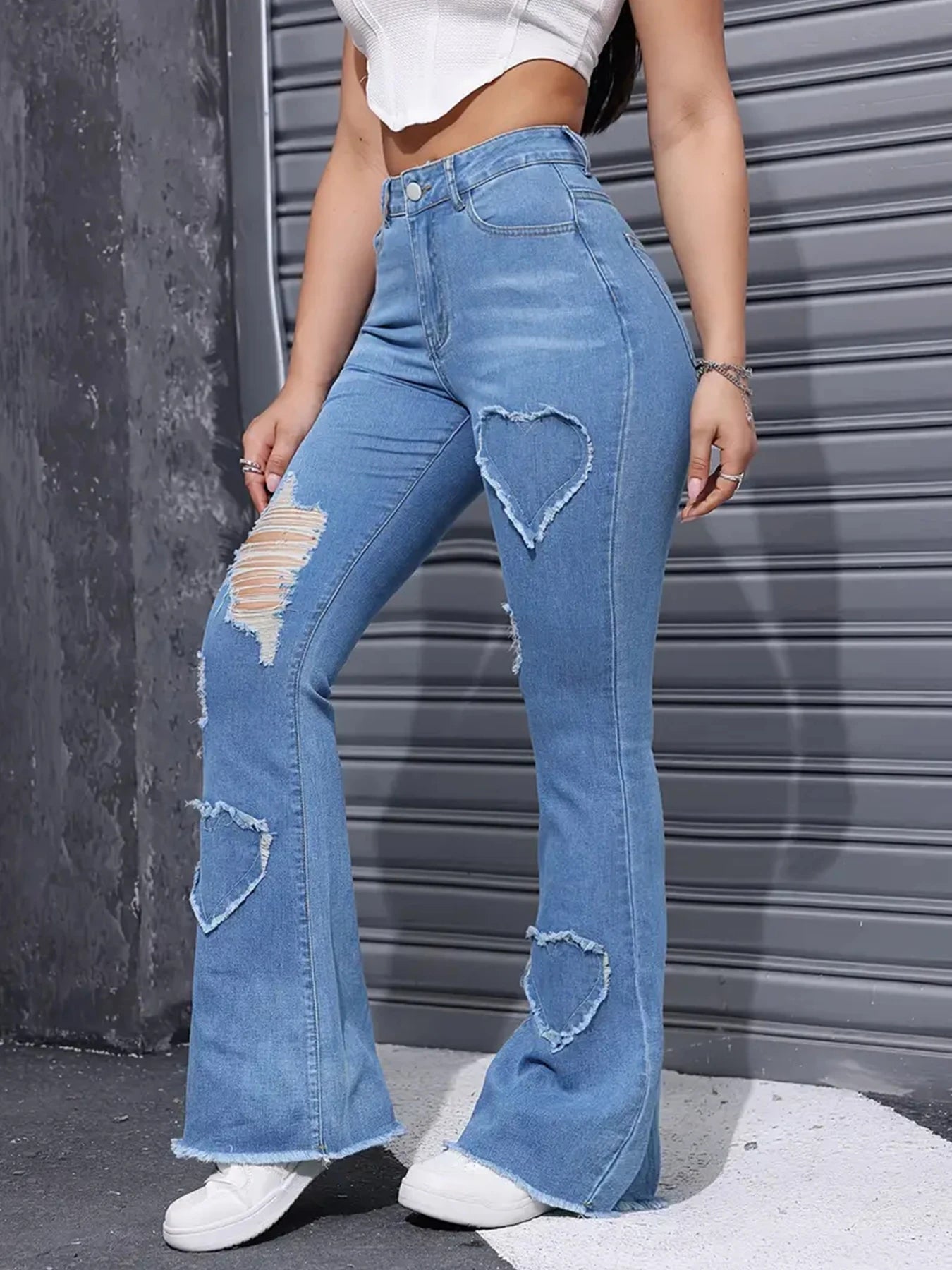 CN Guangdong Womens Distressed Jeans Embroidered Patches
