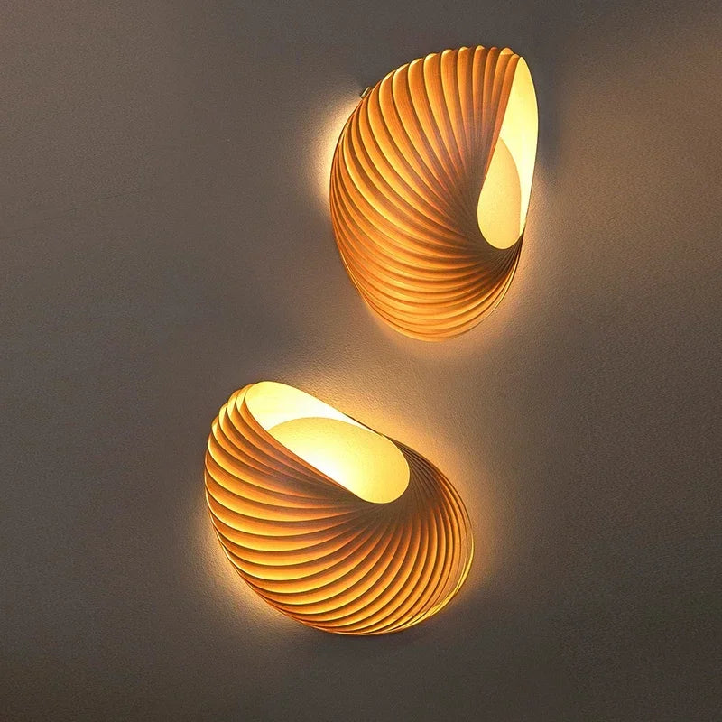 Japanese Modern Minimalist Wooden Wall Lamp Conch Sconce