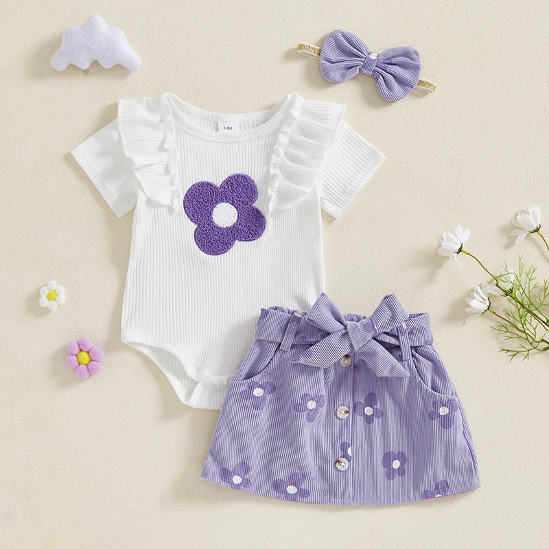 Complete Home Apparel Floral Baby Romper Skirt Headband Set