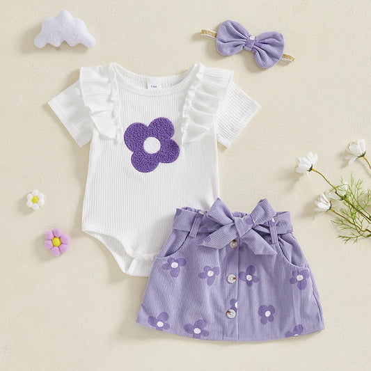 Complete Home Apparel Floral Baby Romper Skirt Headband Set