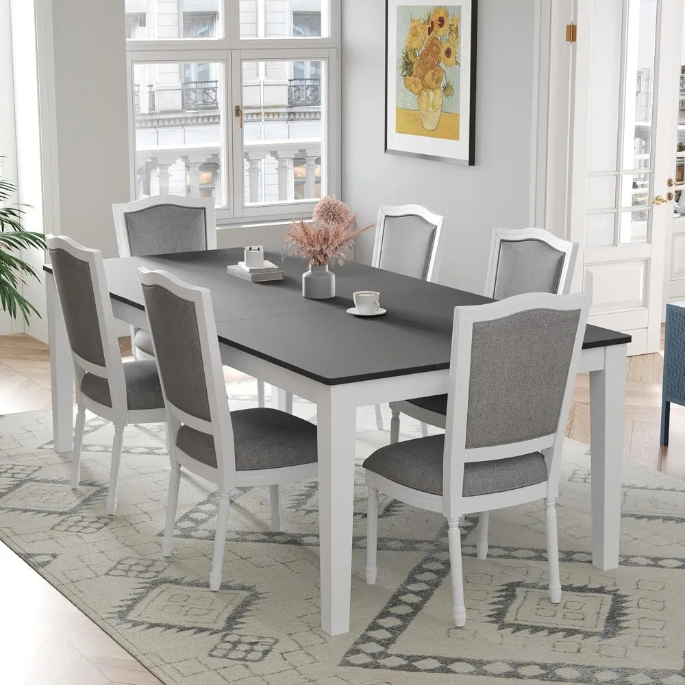 MKDK 7 Piece Extendable Dining Table Set Farmhouse Rustic