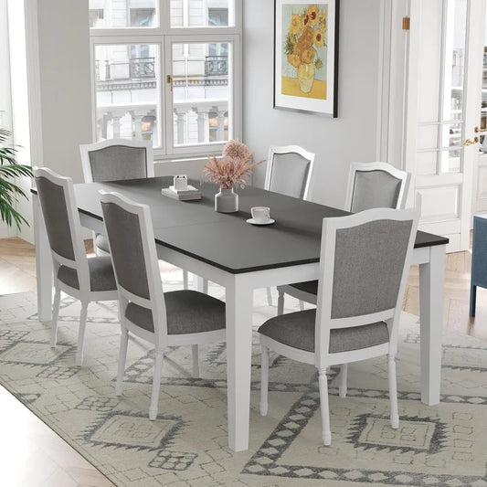 MKDK 7 Piece Extendable Dining Table Set Farmhouse Rustic