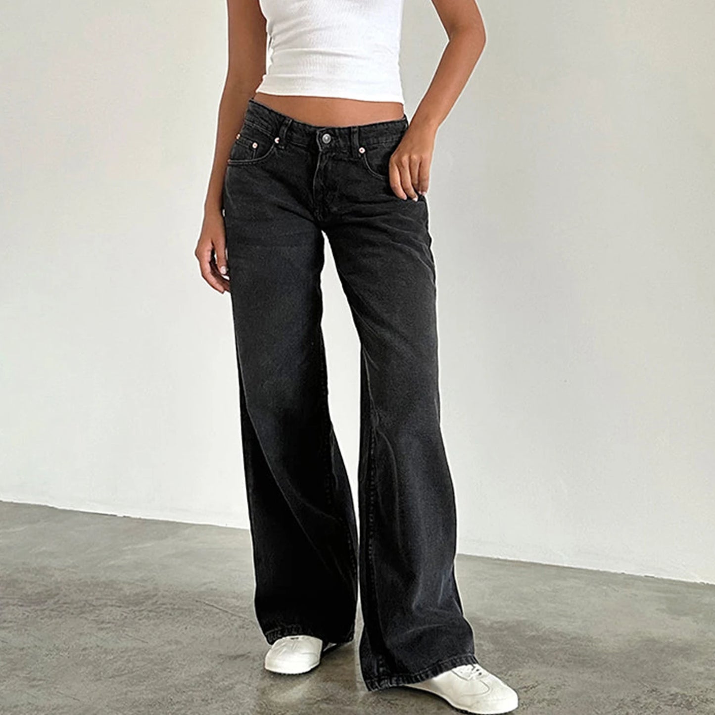 Hirigin Women Baggy Jeans Low Rise Straight Leg Denim