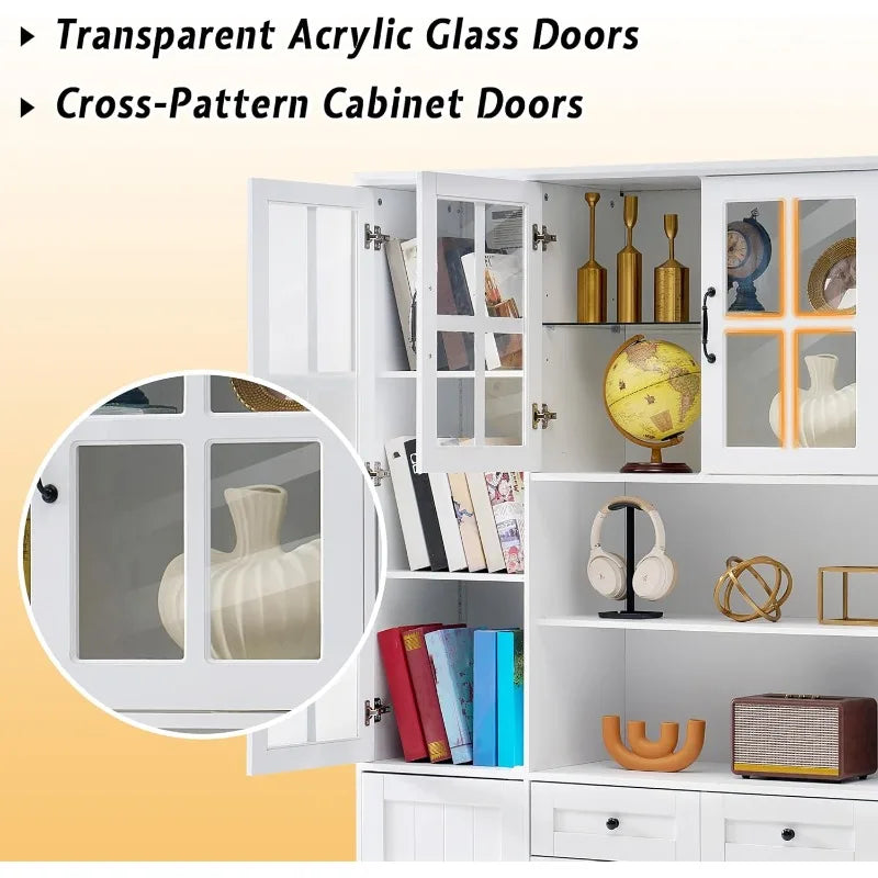 Hign-concerned Tall Storage Cabinet With Glass Doors Drawer