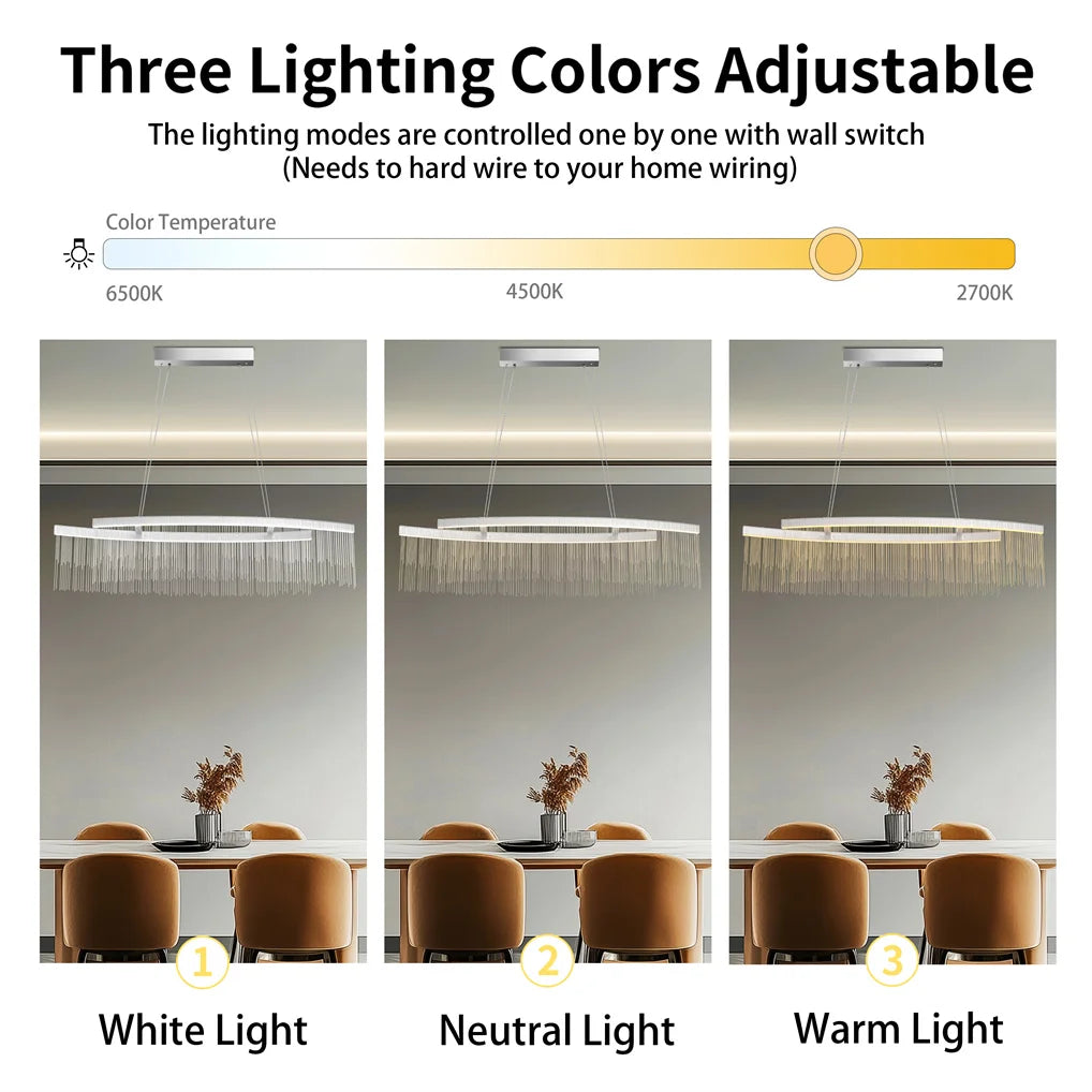 Modern Crystal Chandelier Dining Room Pendant Ceiling Light Fixture,Dimmable LED Chandelier Light with Tassel Chain for Home Dec