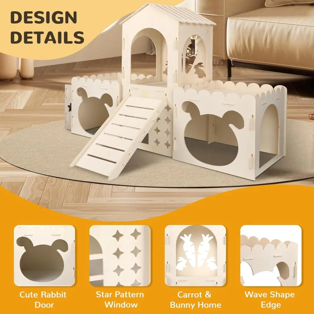 Hignconcerned Rabbit Hideout Castle Wooden House Hay Feeder