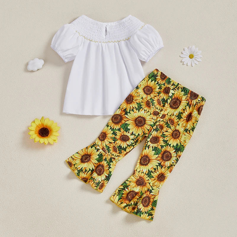 Guangdong Toddler Girl Summer Smocked Top And Flare Pants